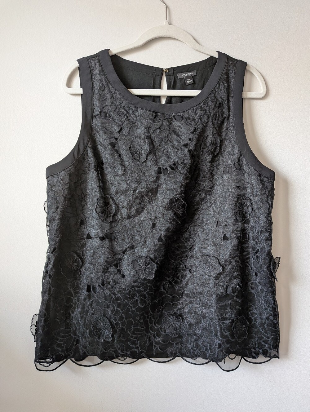 Ann Taylor Black Floral Lace Sleeveless Tank Top Formal Professional Xl